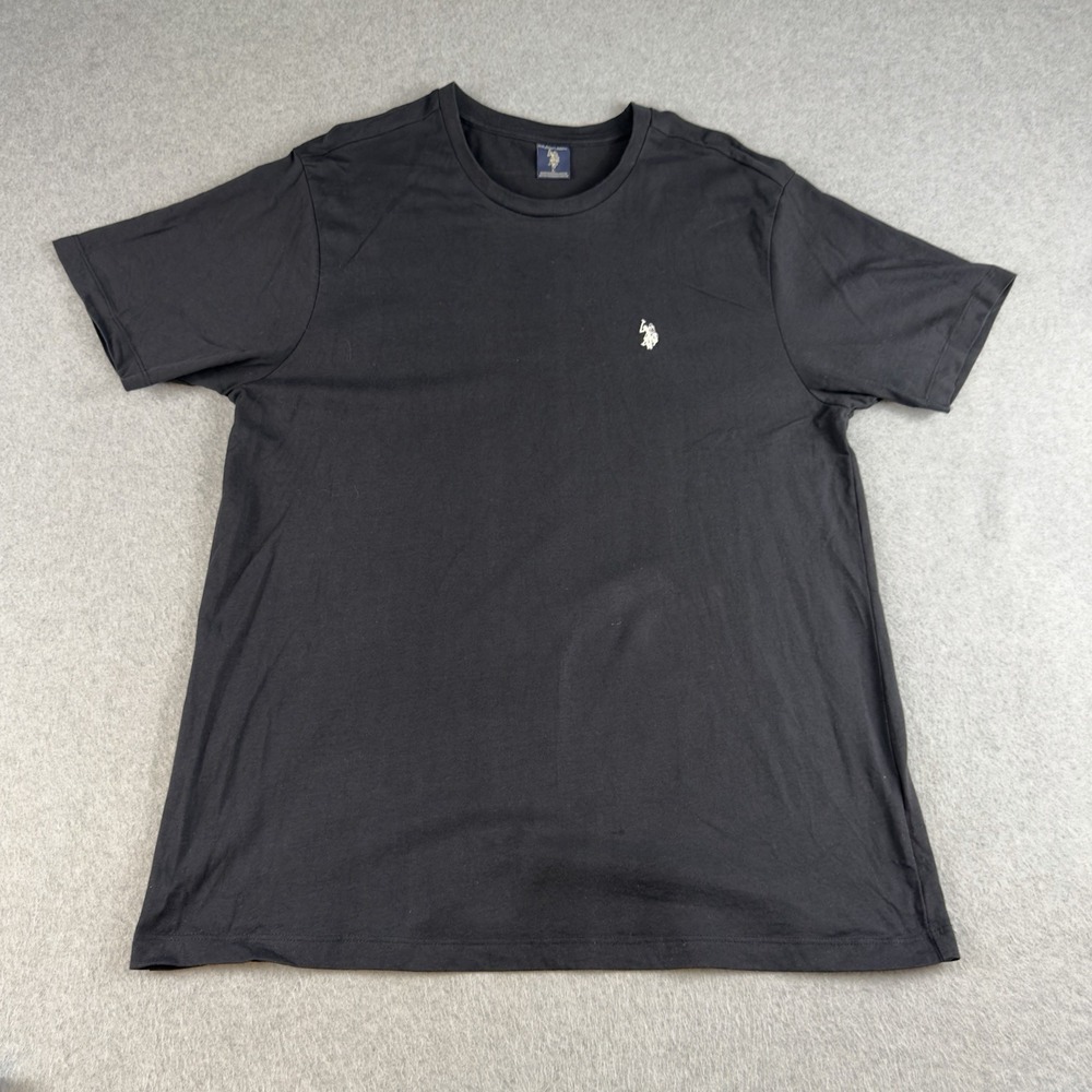 US Polo Assn Black Crew Neck T-Shirt Mens L Cotton Embroidered Pony Logo Casual